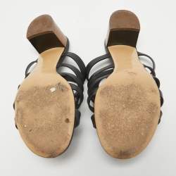 Pre Owned Hermes Black Leather Celena Slide Sandals Size 40