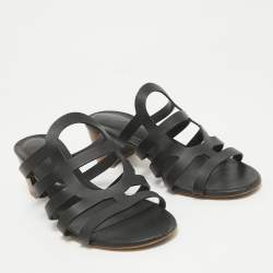 Pre Owned Hermes Black Leather Celena Slide Sandals Size 40