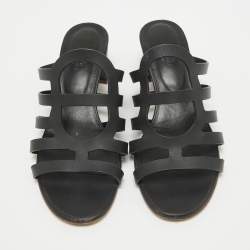 Pre Owned Hermes Black Leather Celena Slide Sandals Size 40