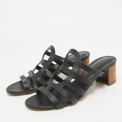 Pre Owned Hermes Black Leather Celena Slide Sandals Size 40