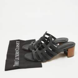 Pre Owned Hermes Black Leather Celena Slide Sandals Size 40