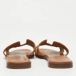 Hermes Brown Ostrich Leather Oran Flat Sandals Size 36