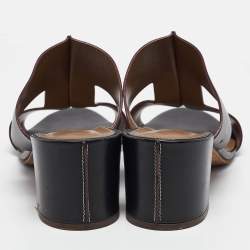 Hermes Black Leather Ostia Slide Sandals Size 40