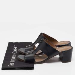 Hermes Black Leather Ostia Slide Sandals Size 40