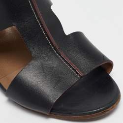 Hermes Black Leather Ostia Slide Sandals Size 40