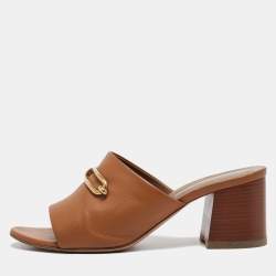 Hermes Brown Leather Camilla Slide Sandals Size 40