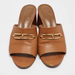 Hermes Brown Leather Camilla Slide Sandals Size 40