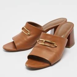 Hermes Brown Leather Camilla Slide Sandals Size 40