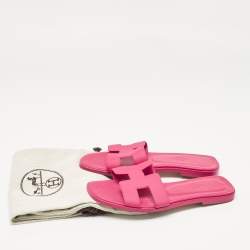 Pre Owned Hermes Pink Leather Oran Flat Slides Size 36