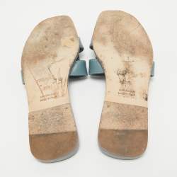 Pre Owned Hermes Grey Leather Oran Flat Slides Size 36.5