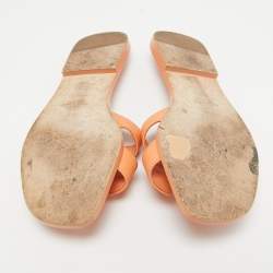 Hermes Light Orange Leather Oran Flat Slides Size 36.5