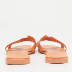 Hermes Light Orange Leather Oran Flat Slides Size 36.5