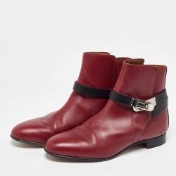 Hermes Burgundy/Black Leather Neo Ankle Length Boots Size 37