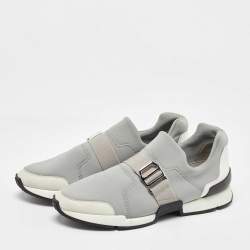 Hermes Light Grey Neoprene and Leather Slip On Sneakers Size 37