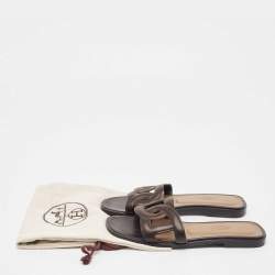 Hermes Brown Leather Aloha Flat Slides Size 36