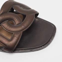 Hermes Brown Leather Aloha Flat Slides Size 36
