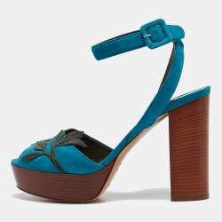 Pre Owned Hermes Blue Suede Ankle Strap Sandals Size 40