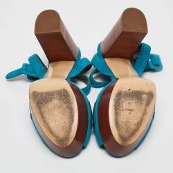 Pre Owned Hermes Blue Suede Ankle Strap Sandals Size 40