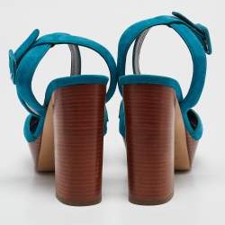 Pre Owned Hermes Blue Suede Ankle Strap Sandals Size 40