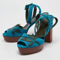 Pre Owned Hermes Blue Suede Ankle Strap Sandals Size 40