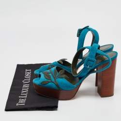 Pre Owned Hermes Blue Suede Ankle Strap Sandals Size 40