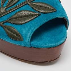 Pre Owned Hermes Blue Suede Ankle Strap Sandals Size 40