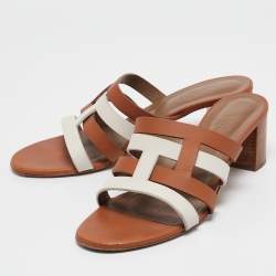 Pre Owned Hermes White Leather Amica Slide Sandals Size 41