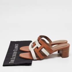 Pre Owned Hermes White Leather Amica Slide Sandals Size 41