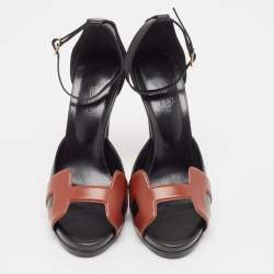 Pre Owned Hermes Black/Brown Leather Initiale Sandals Size 40