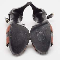 Pre Owned Hermes Black/Brown Leather Initiale Sandals Size 40
