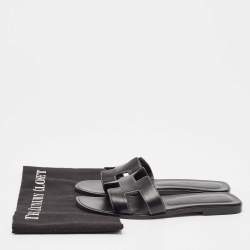 Hermes Black Leather Oran Flat Slides Size 38