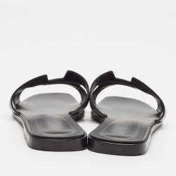 Hermes Black Leather Oran Flat Slides Size 38