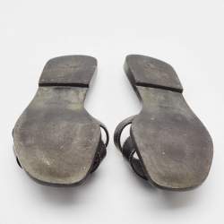 Hermes Black Leather Oran Flat Slides Size 38