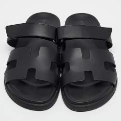 مملوكة مسبقًا Hermes Black Leather Chypre Flat Sandals Size 40