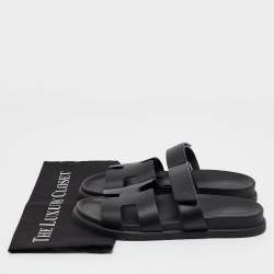 مملوكة مسبقًا Hermes Black Leather Chypre Flat Sandals Size 40