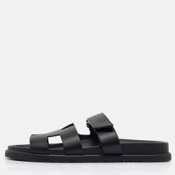 مملوكة مسبقًا Hermes Black Leather Chypre Flat Sandals Size 40