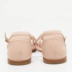 Hermes Pink Leather Santorini Ankle Strap Flat Sandals Size 38