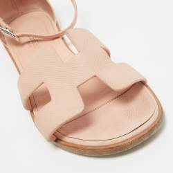 Hermes Pink Leather Santorini Ankle Strap Flat Sandals Size 38