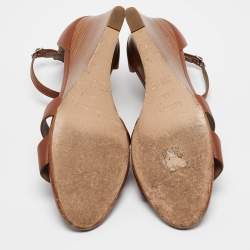 Hermes Brown Leather Legend Wedge Sandals Size 40.5