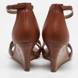 Hermes Brown Leather Legend Wedge Sandals Size 40.5