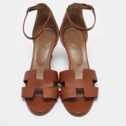 Hermes Brown Leather Legend Wedge Sandals Size 40.5