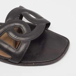 Hermes Black Leather Aloha Flat Sandals Size 41