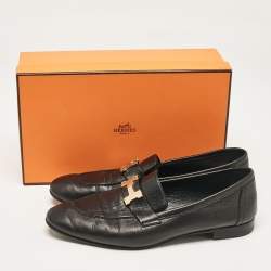 Hermes Black Leather Paris Loafers Size 39