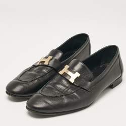 Hermes Black Leather Paris Loafers Size 39