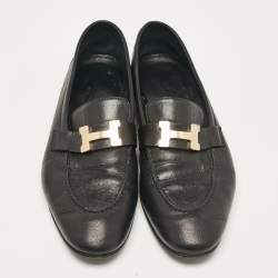 Hermes Black Leather Paris Loafers Size 39