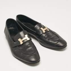 Hermes Black Leather Paris Loafers Size 39