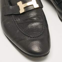 Hermes Black Leather Paris Loafers Size 39