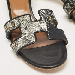 Hermes Multicolor Canvas Oasis Slide Sandals Size 39