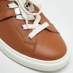 Pre Owned Hermes Brown Leather Day Low Top Sneakers Size 40
