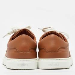 Pre Owned Hermes Brown Leather Day Low Top Sneakers Size 40